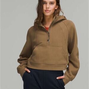 Lululemon Women's Scuba Oversized 1/2 Zip Hoodie Pullover Crop Artifact Brown